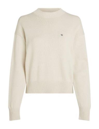 Monogram Embro Crewneck Sweater Tops Knitwear Jumpers Cream Calvin Kle...