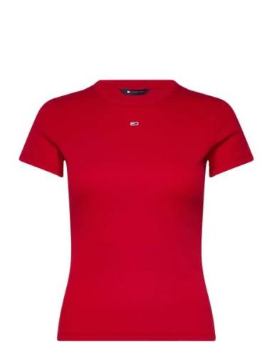 Tjw Slim Essential Rib Ss Ext Tops T-shirts & Tops Short-sleeved Red T...