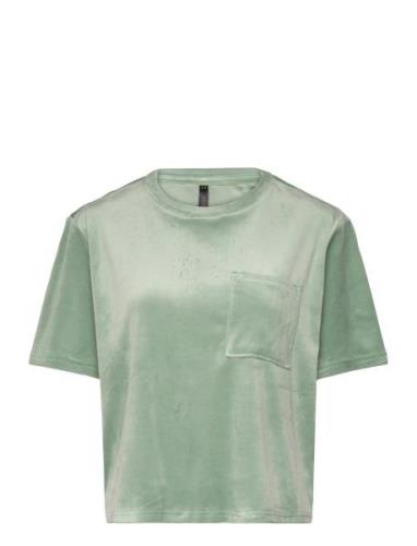 Top Ss Velours Pocket Tops T-shirts & Tops Short-sleeved Green Hunkemö...