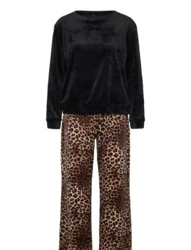 Pj Set Velours Leopard Pyjama Black Hunkemöller