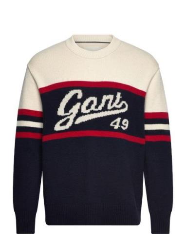 Gant Vintage Graphic C-Neck Tops Knitwear Round Necks Navy GANT