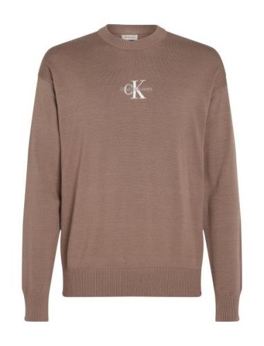 Monologo Sweater Tops Knitwear Round Necks Brown Calvin Klein Jeans