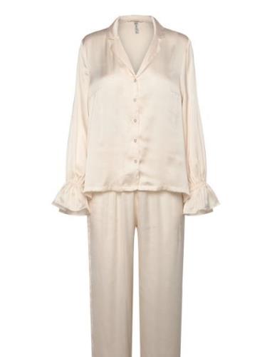 Set Satin Frill Pyjama Cream Lindex