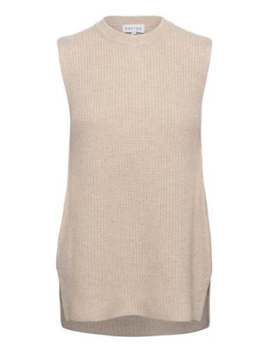 Rib O-Neck Long Vest Vests Knitted Vests Beige Davida Cashmere