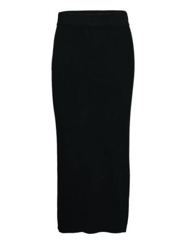 Rib Skirt Pitkä Hame Black Davida Cashmere