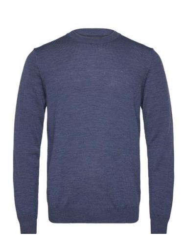 Keane Light Merino Crew Neck Tops Knitwear Round Necks Blue J. Lindebe...