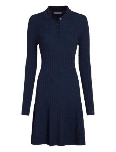 Rayon Cable F&F Ls Midi Dress Lyhyt Mekko Navy Tommy Hilfiger