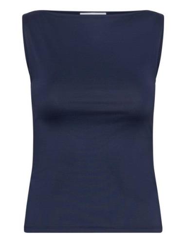 Boatneck Sleeveless Top Tops T-shirts & Tops Sleeveless Blue Weekday