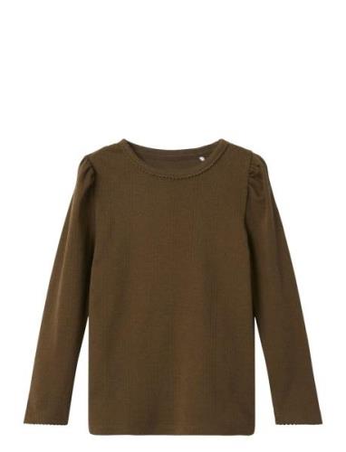 Nmfnigella Ls Slim Top Tops T-shirts Long-sleeved T-shirts Brown Name ...