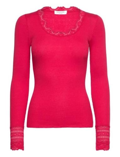 Silk T-Shirt W/ Lace Tops T-shirts & Tops Long-sleeved Red Rosemunde