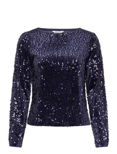 Sequin Trumpet Sleeve Top Tops T-shirts & Tops Long-sleeved Navy Bubbl...