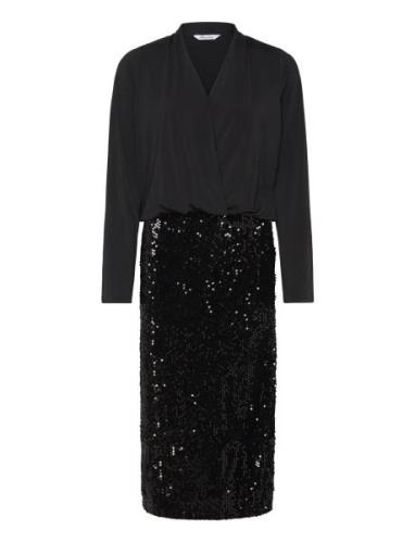 Sequin Trumpet Sleeve Midi Dress Polvipituinen Mekko Black Bubbleroom