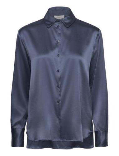 Jade Silk Shirt Tops Shirts Long-sleeved Blue Rosemunde