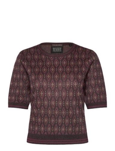 Short Sleeve Jacquard Pullover Tops Knitwear Jumpers Burgundy Scotch &...