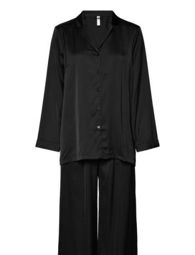 Pyjama Long Sleeve Satin Pyjama Black Lindex