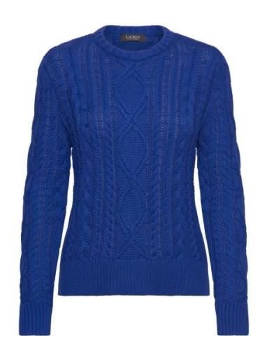 Aran-Knit Cotton-Blend Crewneck Sweater Tops Knitwear Jumpers Blue Lau...