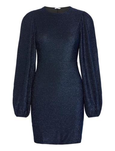 Puff Sleeve Sparkling Dress Lyhyt Mekko Navy Bubbleroom