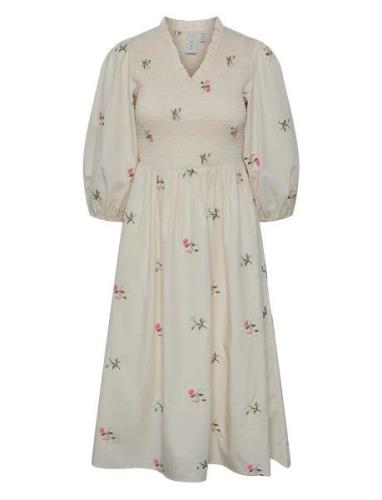 Yasjubel 3/4 Midi Dress S. - Ca Polvipituinen Mekko Cream YAS