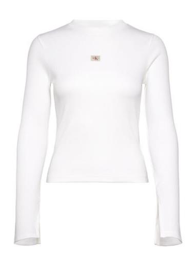 Woven Label Rib Ls Top Tops Shirts Long-sleeved White Calvin Klein Jea...