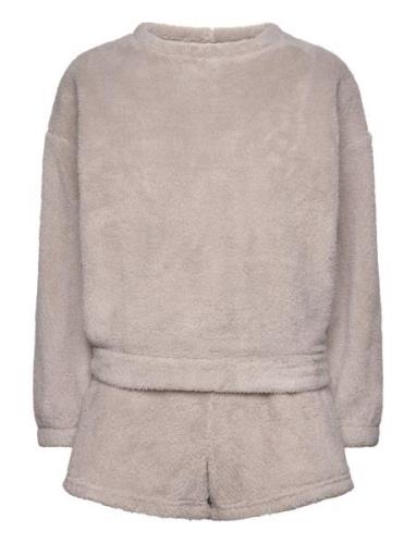 Pj Short Ls Fluffy Fleece Pyjama Beige Hunkemöller