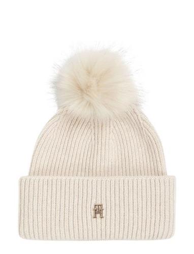 Elevated Chic Beanie W/Pompom Accessories Headwear Beanies Cream Tommy...