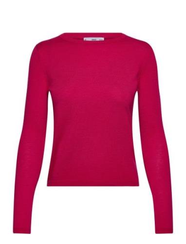 Fine-Knit Crew-Neck Sweater Tops Knitwear Jumpers Pink Mango