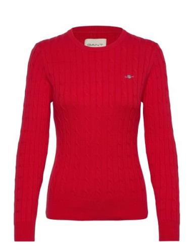 Stretch Cotton Cable C-Neck Tops Knitwear Jumpers Red GANT