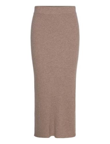 Rib Skirt Pitkä Hame Beige Davida Cashmere