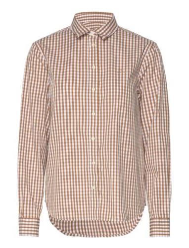 Reg Broadcloth Gingham Shirt Tops Shirts Long-sleeved Brown GANT