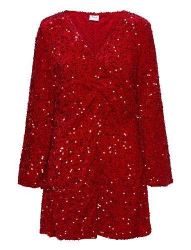 Vibarina Wide Sleeve Glitter Dress Lyhyt Mekko Red Vila