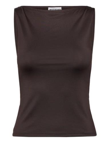 Boatneck Sleeveless Top Tops T-shirts & Tops Sleeveless Brown Weekday