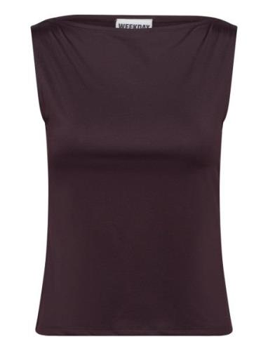 Boatneck Sleeveless Top Tops T-shirts & Tops Sleeveless Burgundy Weekd...